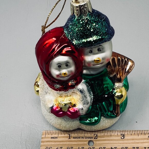 Christopher Radko Snowman Couple Glass Ornament Hand‑Painted Glitter Holiday 5" - Picture 8 of 8